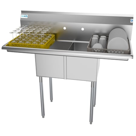Koolmore 2 Compartment Stainless Steel NSF Commercial Kitchen Prep&Utility Sink w/2 Drainboards SB121610-12B3